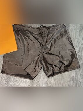 Louis Vuitton Men's Dark Brown Swim Trunks with LV Checkerboard Accent xl
